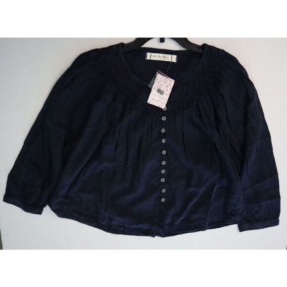 Free People OB1064031 Women's Sz XS Navy Blue Raglan Sleeve Button Up Top $88 - Picture 7 of 9